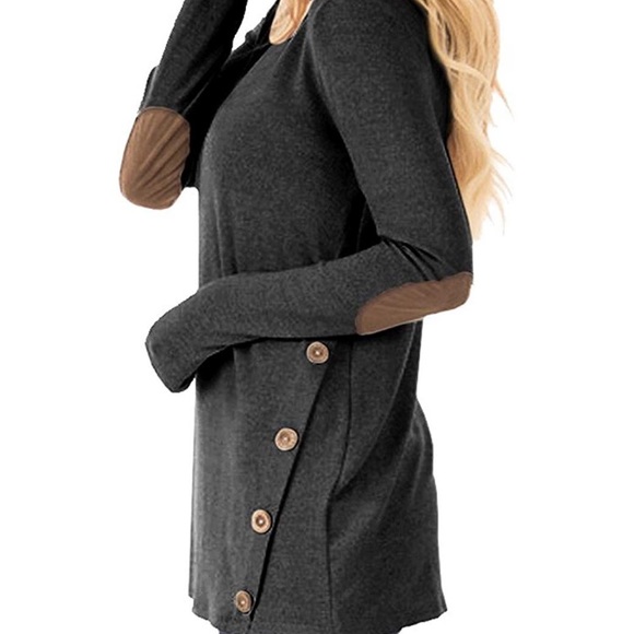 New Sleeve Faux Suede Loose Tunic Button - Picture 3 of 4